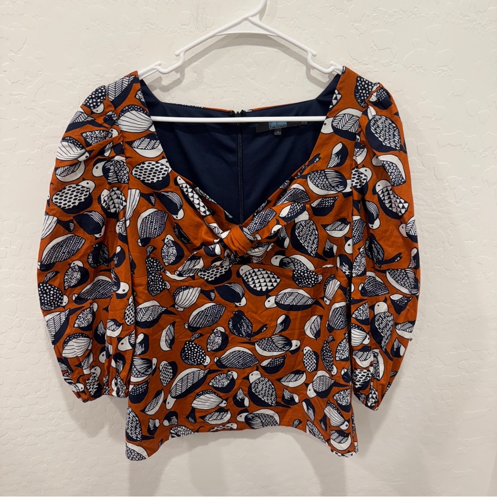 Eva Franco Tropical Bird Top Womens 4 Sweetheart Blouse Brown Anthropologie